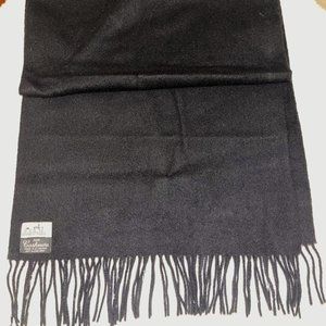 Hermes scarf fringe logo embroidery black 40 x 170cm cashmere 100%